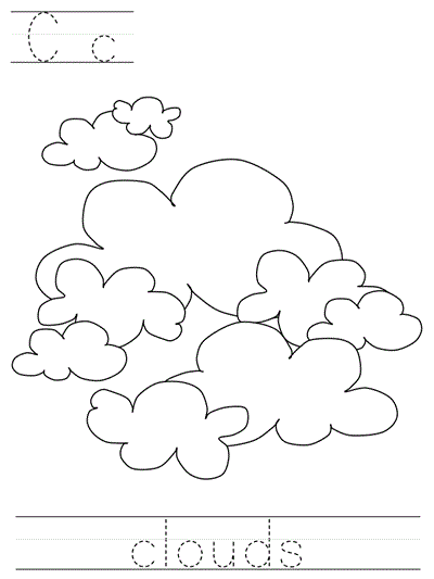 Printable print practice coloring page - Cc clouds