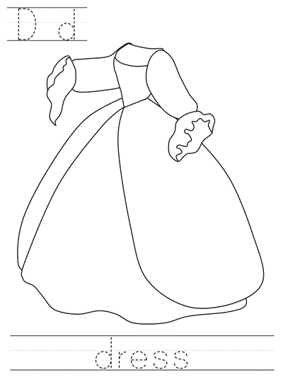 Printable print practice coloring page - Dd dress