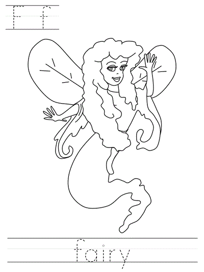 Printable print practice coloring page - Ff fairy