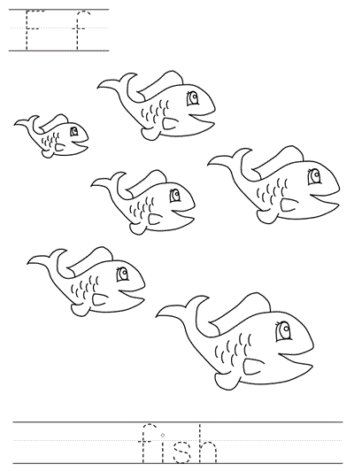 Printable print practice coloring page - Ff fish