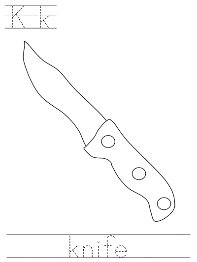 Printable print practice coloring page - Kk knife