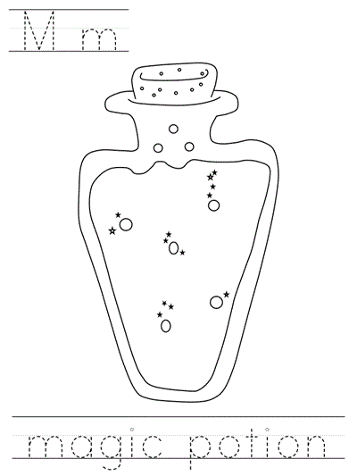 Printable print practice coloring page - Mm magic potion