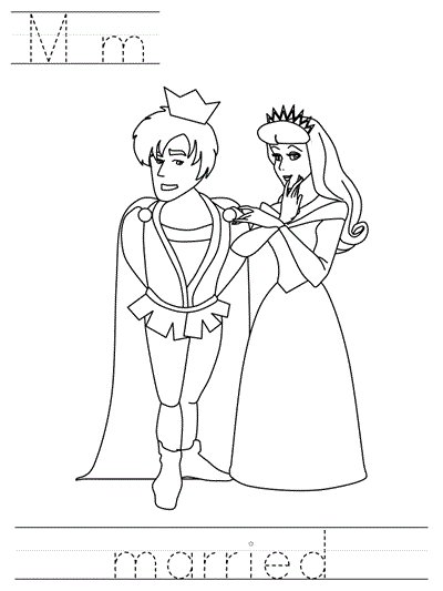 Printable print practice coloring page - Mm married