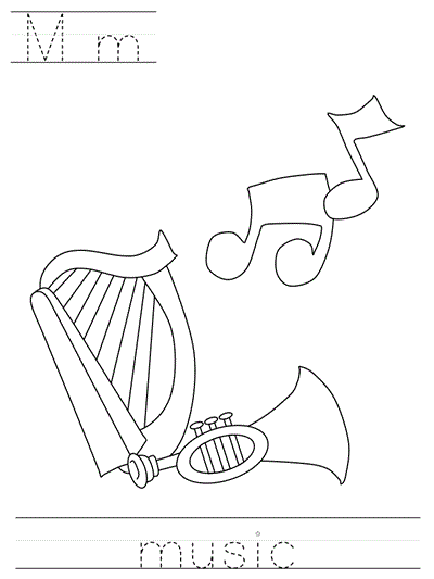 Printable print practice coloring page - Mm music