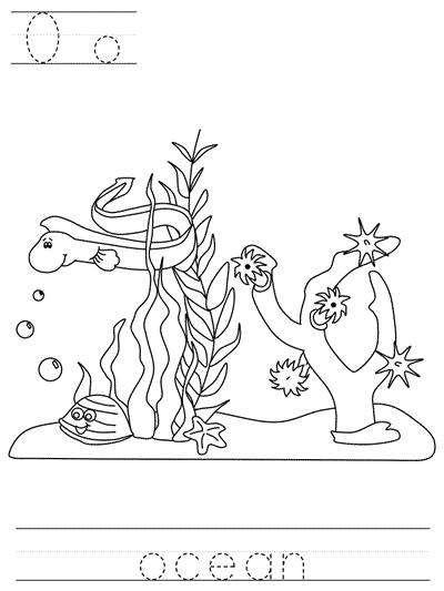 Printable print practice coloring page - Oo ocean