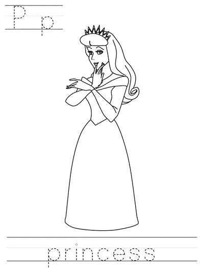 Printable print practice coloring page - Pp princess