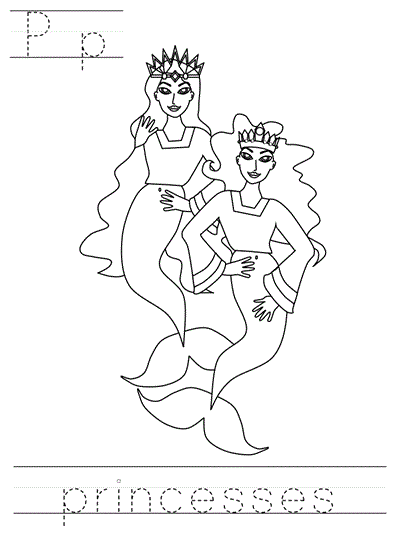 Printable print practice coloring page - Pp princesses