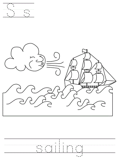 Printable print practice coloring page - Ss sailing