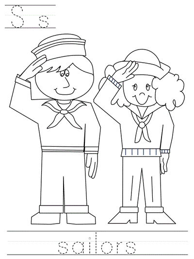 Printable print practice coloring page - Ss sailors