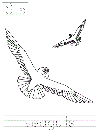Printable print practice coloring page - Ss seagulls