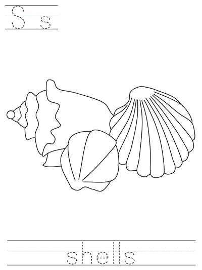 Printable print practice coloring page - Ss shells