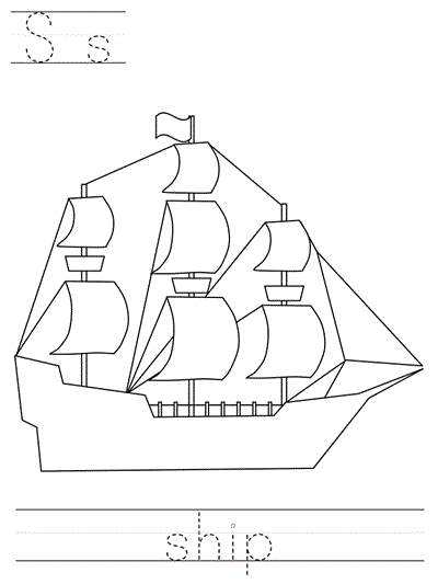 Printable print practice coloring page - Ss ship
