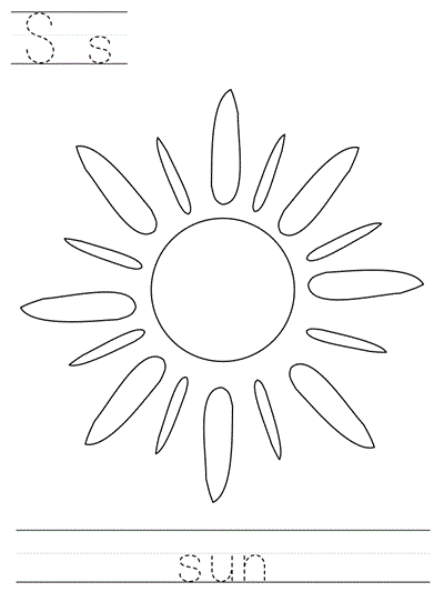 Printable print practice coloring page - Ss sun