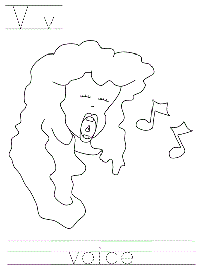 Printable print practice coloring page - Vv voice