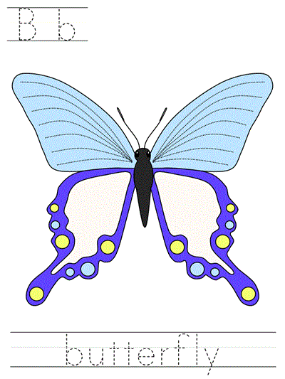 Printable print practice worksheet - Bb butterfly
