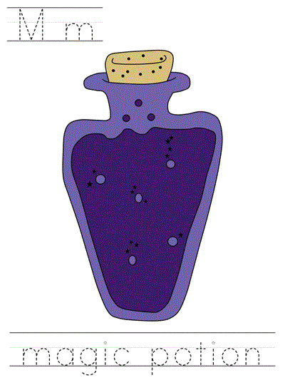 Printable print practice worksheet - Mm magic potion