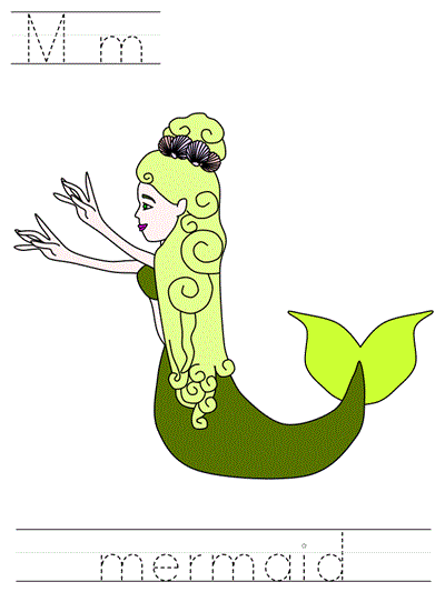 Printable print practice worksheet - Mm mermaid