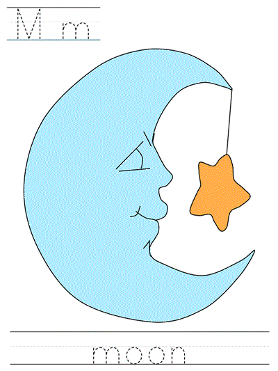 Printable print practice worksheet - Mm moon