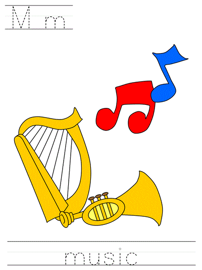 Printable print practice worksheet - Mm music