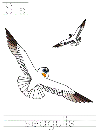 Printable print practice worksheet - Ss seagulls