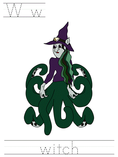 Printable print practice worksheet - Ww witch
