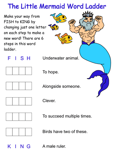Little Mermaid Word Ladder Puzzles
