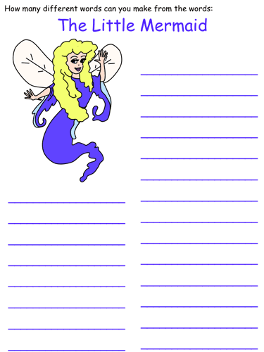 Little Mermaid Word Mine Puzzles