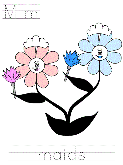 Learn to Print worksheet for Mary, Mary Quite Contrary - Mm maids