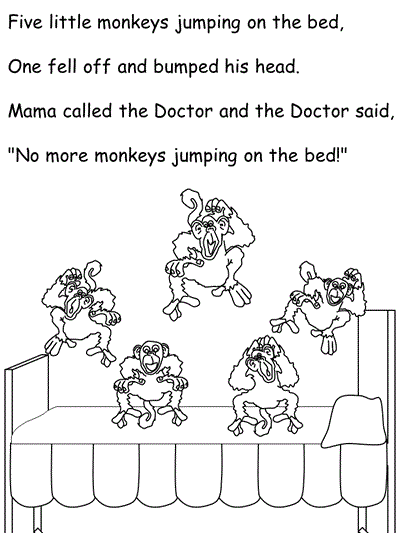 Coloring page - verse one of Five Little Monkeys