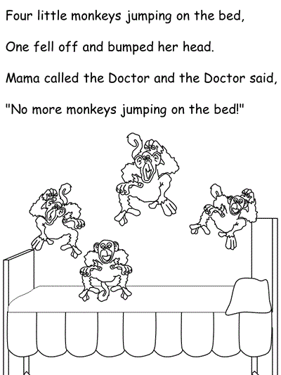 Coloring page - verse two of Five Little Monkeys