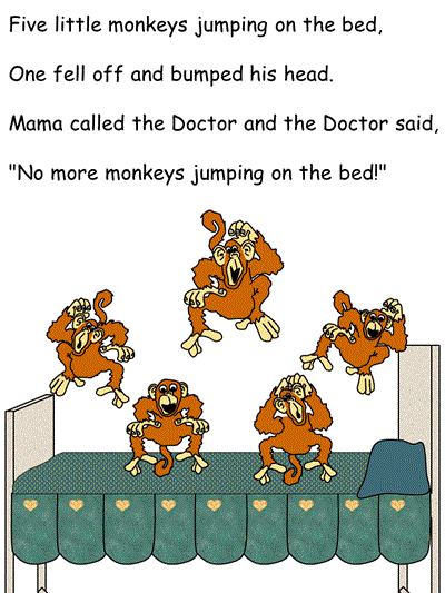 Printable poster - verse one of Five Little Monkeys