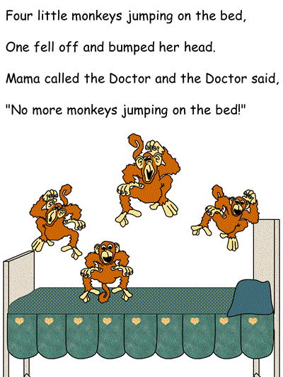 Printable poster - verse two of Five Little Monkeys