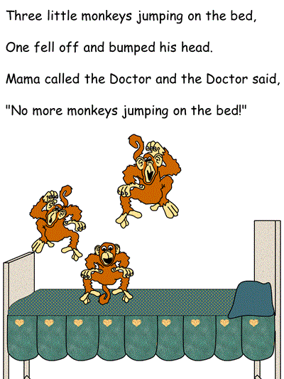 Printable poster - verse three of Five Little Monkeys