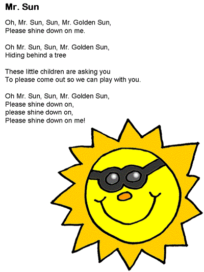 printable poster with the lyrics to the Mr. Sun song