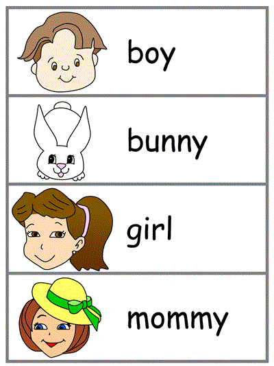 Word Wall Words - boy, bunny, girl, mommy