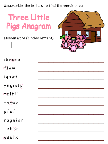 Three Little Pigs Anagram Puzzle