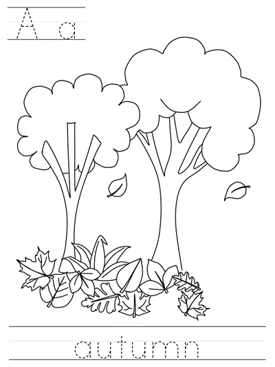 Printable print practice coloring page - Aa autumn