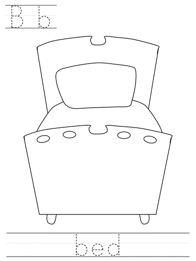 Printable print practice coloring page - Bb bed