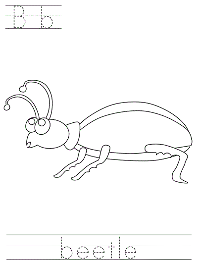 Printable print practice coloring page - Bb beetle