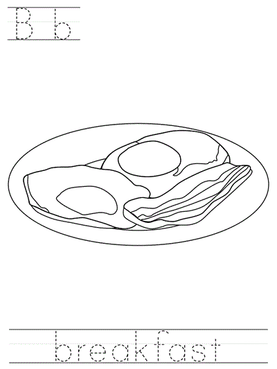 Printable print practice coloring page - Bb breakfast