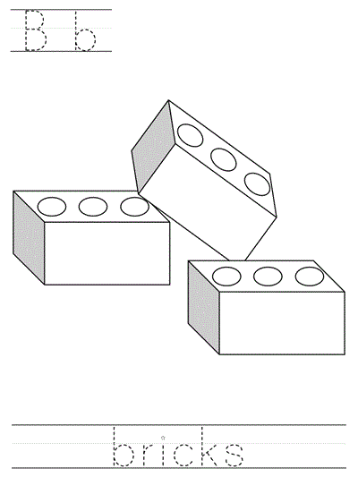 Printable print practice coloring page - Bb bricks