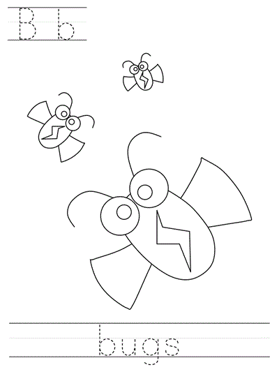 Printable print practice coloring page - Bb bugs
