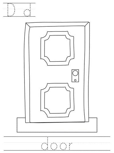 Printable print practice coloring page - Dd door