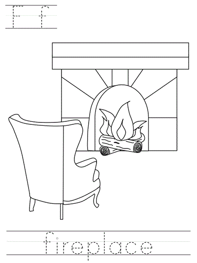 Printable print practice coloring page - Ff fireplace