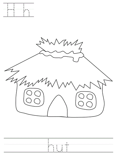 Printable print practice coloring page - Hh hut