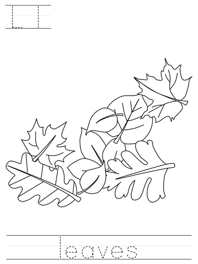 Printable print practice coloring page - Ll leaves