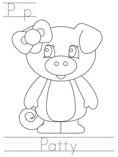 Printable print practice coloring page - Pp Patty