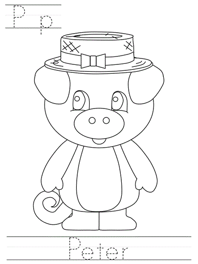 Printable print practice coloring page - Pp Peter