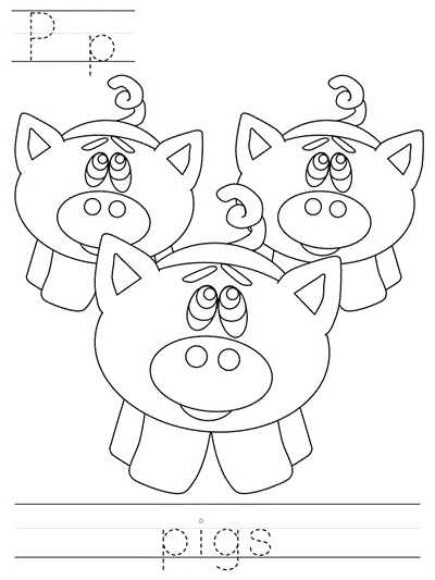 Printable print practice coloring page - Pp pigs