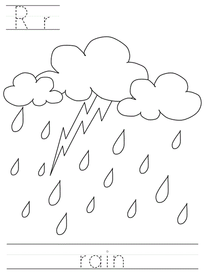 Printable print practice coloring page - Rr rain
